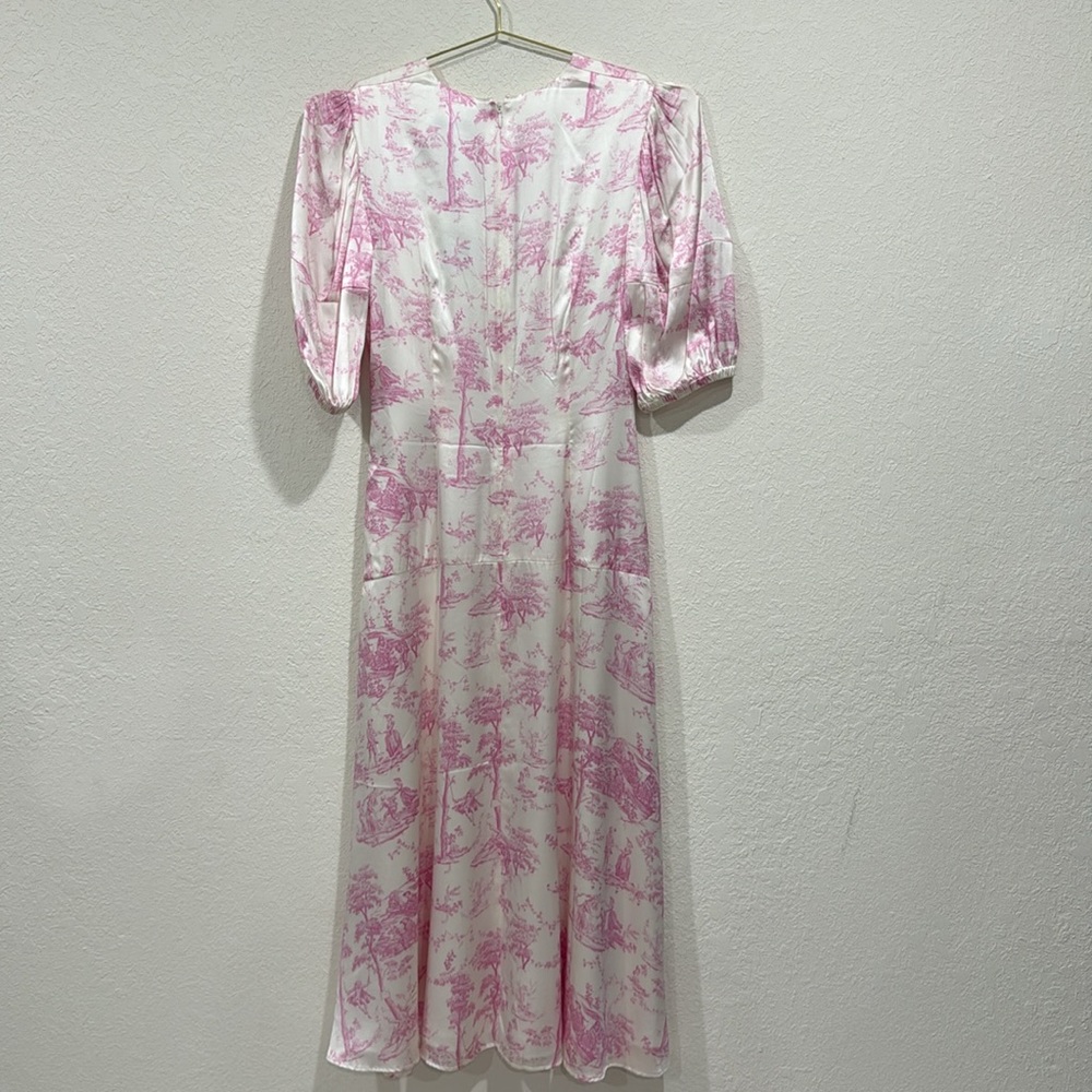 Maison Amory toile Pink and White V-Neck silk Dress never worn - Picture 5 of 5